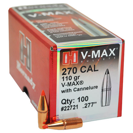 270 Caliber .277 Diameter 110 Grain V-Max With Cannelure 100 Count