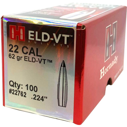 22 Caliber .224 Diameter 62 Grain ELD-VT 100 Count