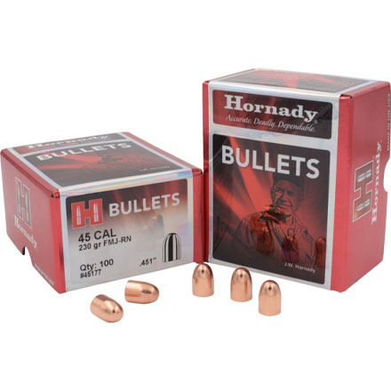 45 Caliber .451 Diameter 230 Grain Full Metal Jacket Round Nose 100 Count