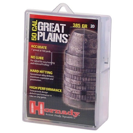 50 Caliber Great Plains 385 Grain Hollow Base Hollow Point Bullets 20 Count