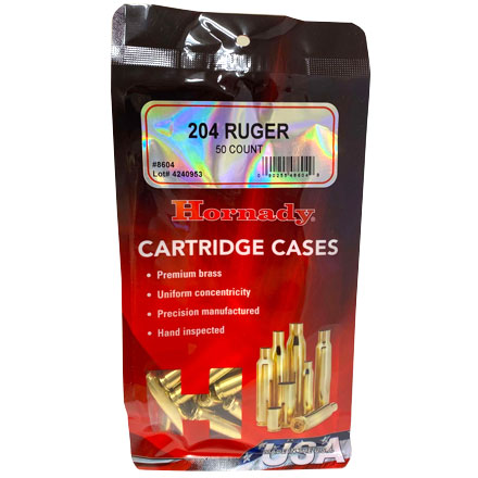 204 Ruger Unprimed Rifle Brass 50 Count