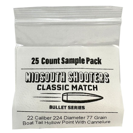 Classic Match 22 Caliber 224 Diameter 77 Grain Boat Tail Hollow Point With Cann 25 Count Sample Pack