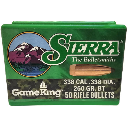 338 Caliber .338 Diameter 250 Grain Spitzer Boat Tail Gameking 50 Count