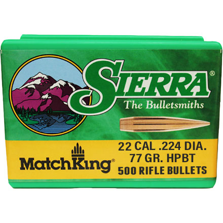 22 Caliber .224 Diameter 77 Grain Hollow Point Boat Tail Matchking with Cannelure 500 Count