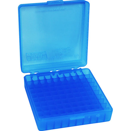 Flip Top 22 LR - 25 ACP 100 Rd. Ammo Box Clear Blue Bullet Up