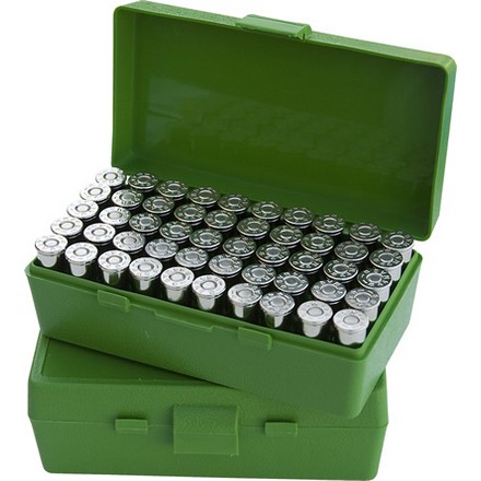 Flip Top 50 Round Ammo Box 40 S&W /10mm /41AE 45Auto Rim /45 ACP Green