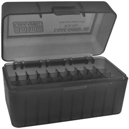 Flip Top 50 Round Ammo Box 22-6mm Clear Smoke