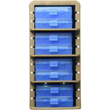 Dark Earth Ammo Rack with 8  P50-9m-24 Clear Blue Ammo Boxes