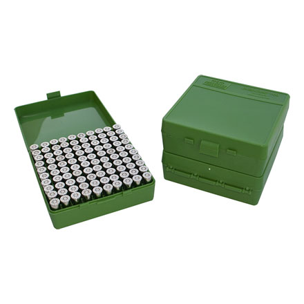 Flip Top 100 Round Ammo Box 9mm,380 ACP Green