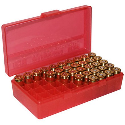 Flip Top 50 Round Ammo Box 9x19 /9x21 /9x23 /380 ACP Red