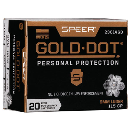 Speer Gold Dot 9mm Luger 115 Grain Hollow Point 20 Rounds