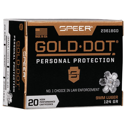 Speer Gold Dot 9mm Luger 124 Grain Hollow Point 20 Rounds