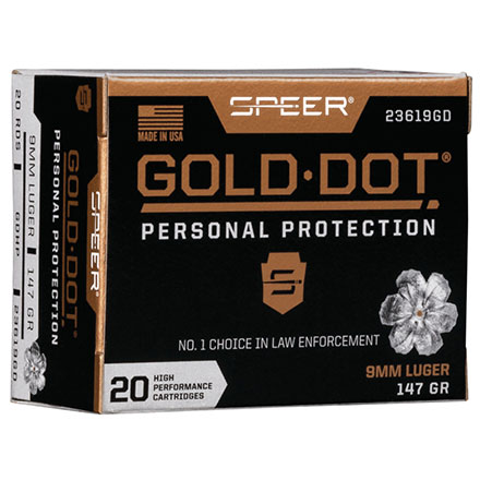 Speer Gold Dot 9mm Luger 147 Grain Hollow Point 20 Rounds