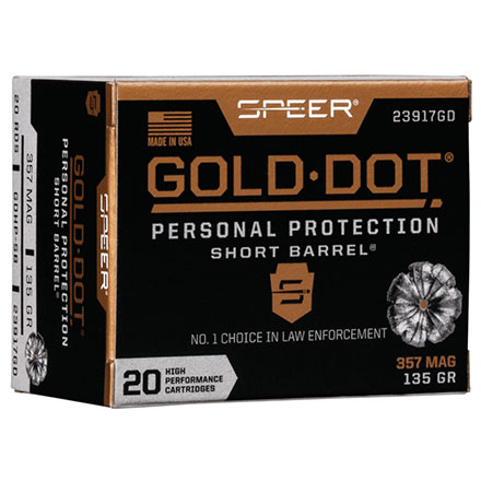 Speer Gold Dot Short Barrel 357 Magnum 135 Grain Hollow Point 20 Rounds