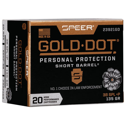Speer Gold Dot Short Barrel 38 Special +P 135 Grain Hollow Point 20 Rounds