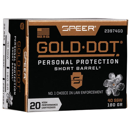 Speer Gold Dot Short Barrel 40 S&W 180 Grain Hollow Point 20 Rounds
