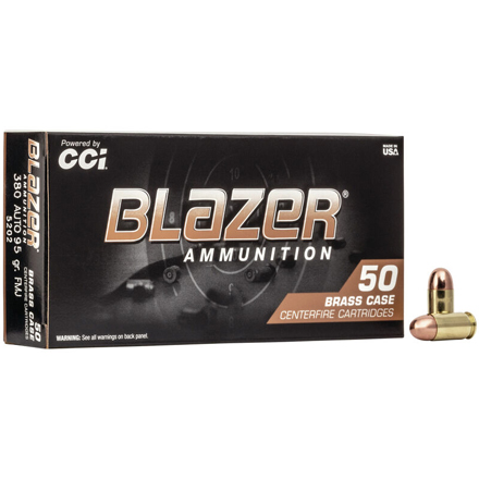 380 Auto 95 Grain Blazer Brass Full Metal Jacket 50 Rounds
