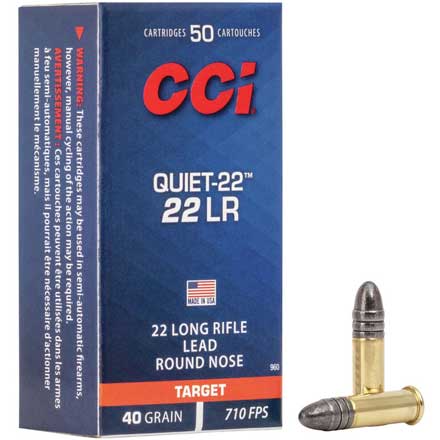 22 LR (Long Rifle) 40 Grain LRN Quiet  50 Rounds