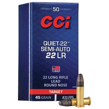 22 Long Rifle 45 Grain LRN Semi-Auto "Quiet 22" 50 Rounds