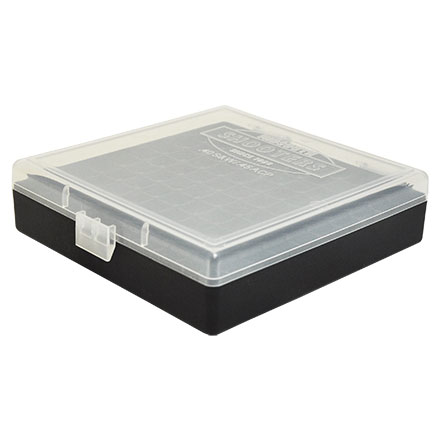 Hinged Top 100 Round Clear With Black Base Ammo Box 40 S&W, 45 ACP, 10mm, etc.