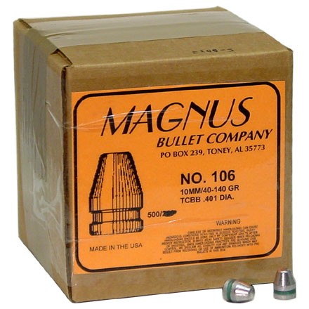 40 Caliber .401 Diameter 140 Grain Trunacated Cone Bevel Base 500 Count