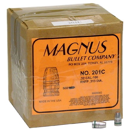 32 Caliber .313 Diameter 100 Grain Round Nose Flat Point Bevel Base 500 Count