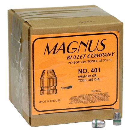 9mm .356 Diameter 122 Grain Flat Point Bevel Base 500 Count