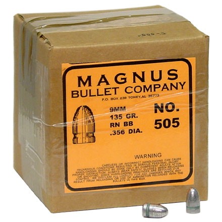 38 Super .356 Diameter 135 Grain Round Nose Bevel Base 500 Count