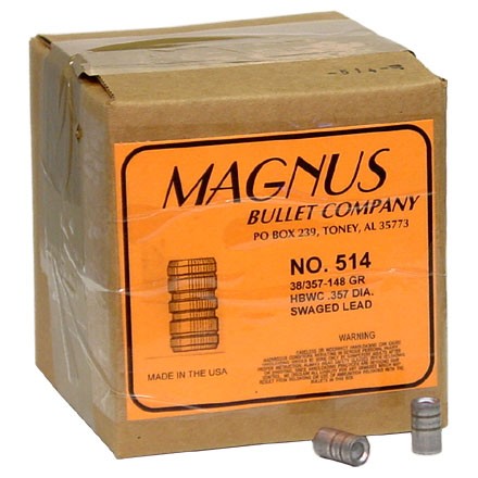 38/357 Caliber .357 Diameter 148 Grain Hollow Base Wad Cutter Swaged Lead 500 Count
