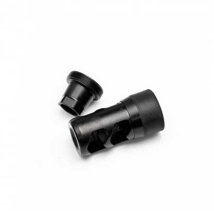 Hellfire 2 Port Self Timing Muzzle Brake With Adapter 6.5mm/30cal 5/8-24