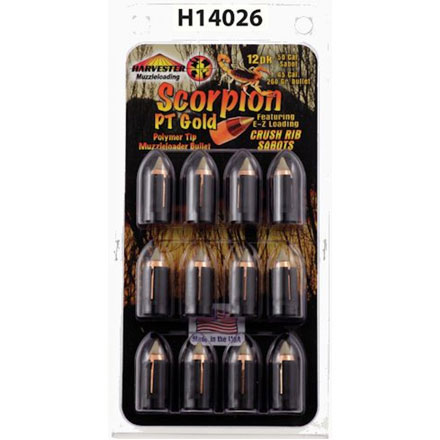 50 Caliber Crush Rib Sabot With .451 Diameter 260 Grain Scorpion Polymer Tip Gold 12 Count