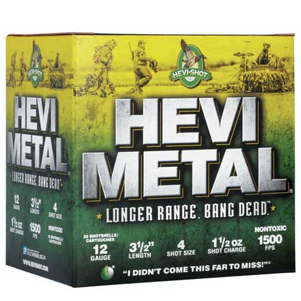 12 Gauge Hevi-Metal Long Range 3.5 Inch 1-1/2 Oz #4 Shot 25 Rounds