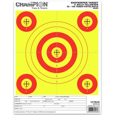Shotkeeper 5 Bulls. Bright Yellow/Red. Small 12pk.