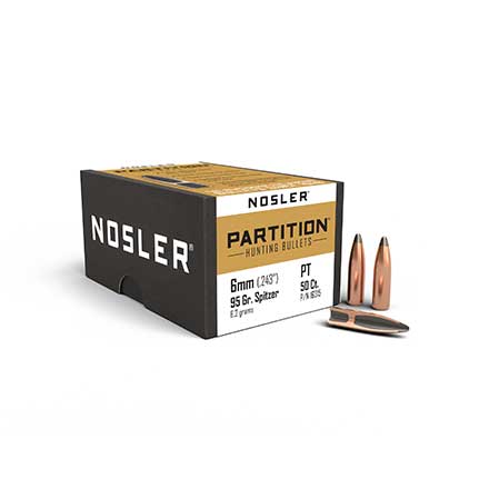 6mm .243 Diameter 95 Grain Spitzer Partition 50 Count