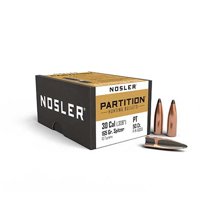 30 Caliber .308 Diameter 165 Grain Spitzer Partition 50 Count