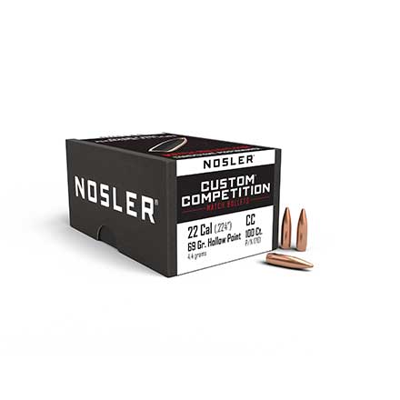 22 Caliber .224 Diameter 69 Grain HP Boat Tail Custom Competition 100 Count