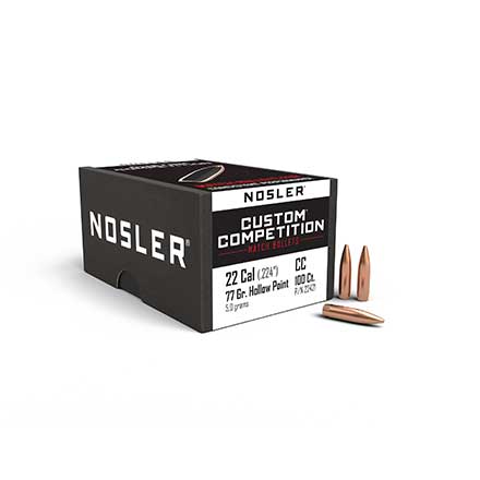 22 Caliber .224 Diameter 77 Grain HP Boat Tail Custom Competition 100 Count