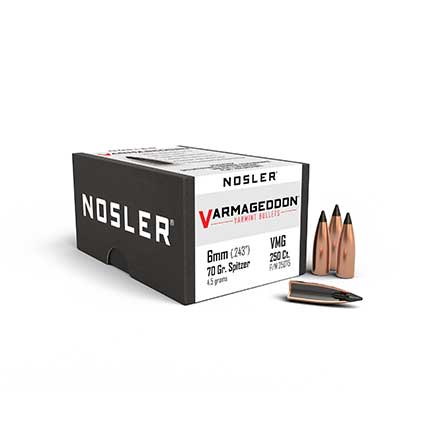 6mm .243 Diameter 70 Grain Flat Base Tipped Varmageddon 250 Count