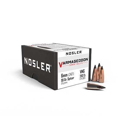 6mm .243 Diameter 55 Grain Flat Base Tipped Varmageddon 250 Count