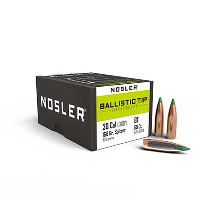 30 Caliber .308 Diameter 168 Grain Spitzer Ballistic Tip Hunting 50 Count