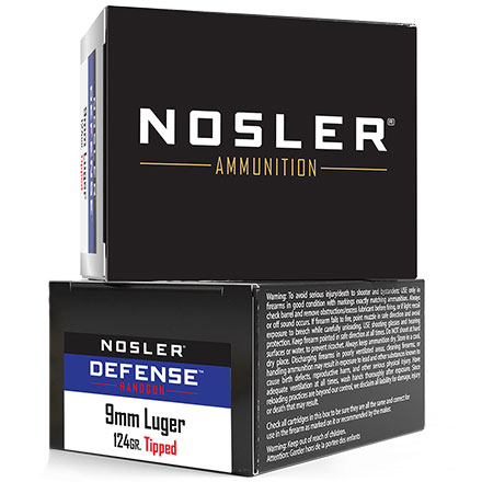 Nosler Handgun Defense 9mm Luger +P 124 Grain Tipped Bonded Performance 20 Rounds