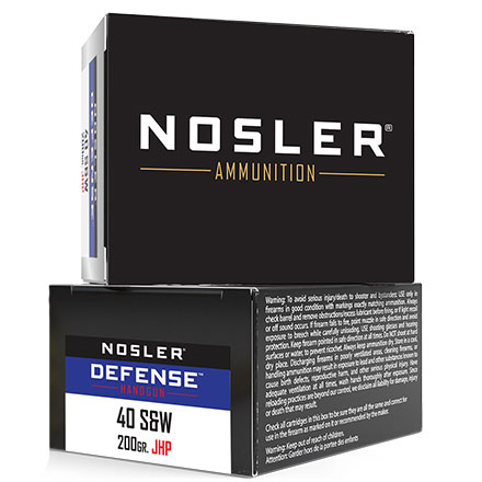 Nosler Handgun Defense 40 S&W 200 Grain Jacketed Hollow Point Bonded Performance 20 Rounds
