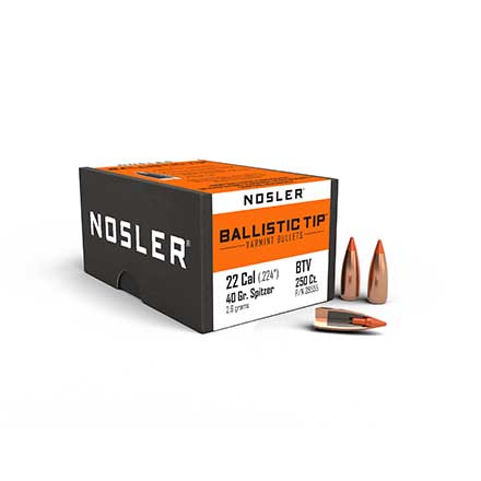 22 Caliber .224 Diameter 40 Grain Spitzer Ballistic Tip Varmint 250 Count