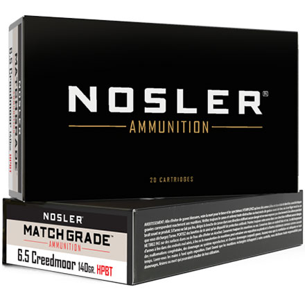 Nosler Match Grade 6.5 Creedmoor 140 Grain Custom Competition Hollow Point Boat Tail 20 Rounds