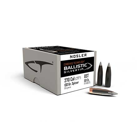270 Caliber .277 Diameter 130 Grain Spitzer Ballistic Silver Tip Hunting 50 Count