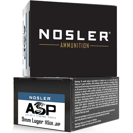 Nosler Assured Stopping Power 9mm Luger 115 Grain Match Grade Jacketed Hollow Point 20 Rounds