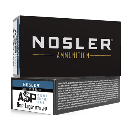 Nosler Assured Stopping Power 9mm Luger 147 Grain Match Grade Jacketed Hollow Point 50 Rounds