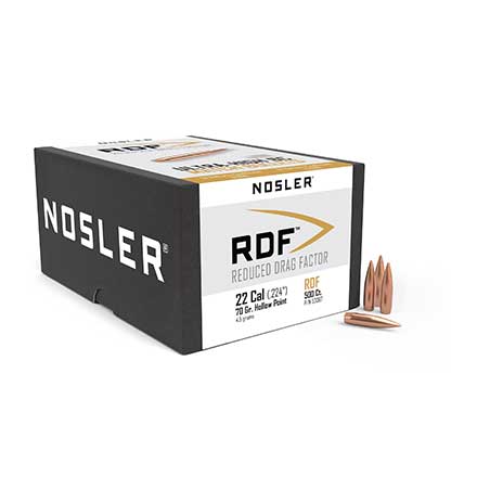 22 Caliber .224 Diameter 70 Grain Boat Tail HP RDF Match 500 Count
