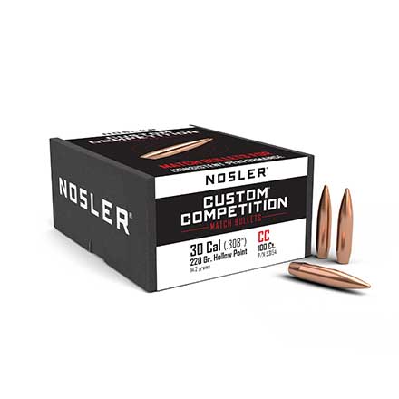 30 Caliber .308 Diameter 220 Grain Boat Tail HP Custom Competition 100 Count