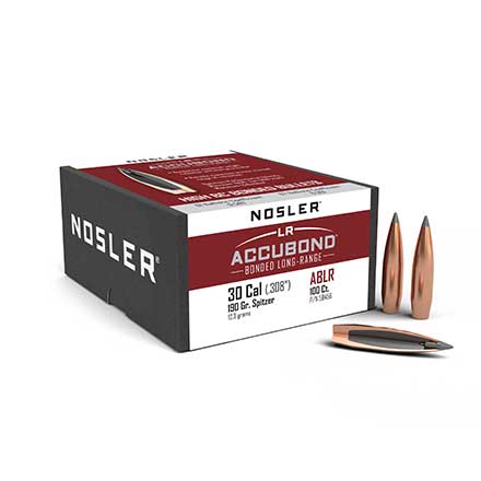 30 Caliber .308 Diameter 190 Grain Spitzer Long Range AccuBond 100 Count